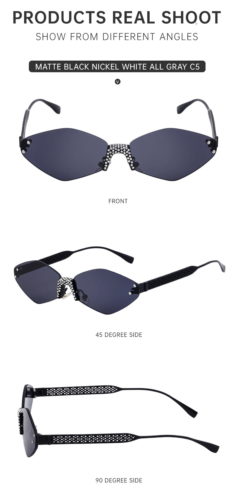 New Diamond Cut Edge Frameless Sunglasses for Women, Diamond-Studded Sunglasses, Sun Protection, Diamond-Shaped Frame Glasses for Women shades - 图片 22