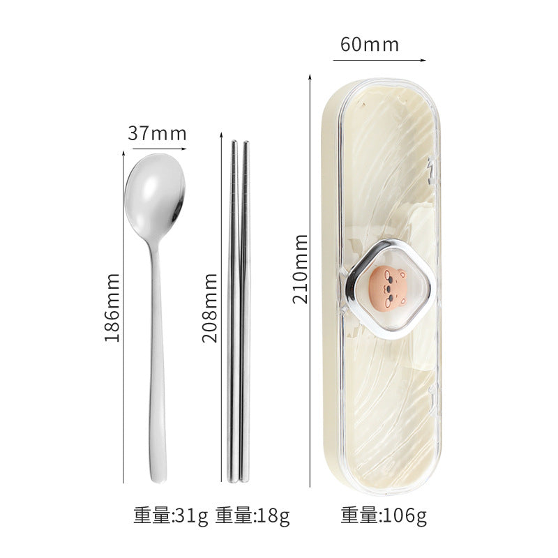 304Stainless Steel Tableware Student Cartoon Portable Tableware Set Work Outdoor Fork Spoon Chopsticks Three-piece Set - 图片 6
