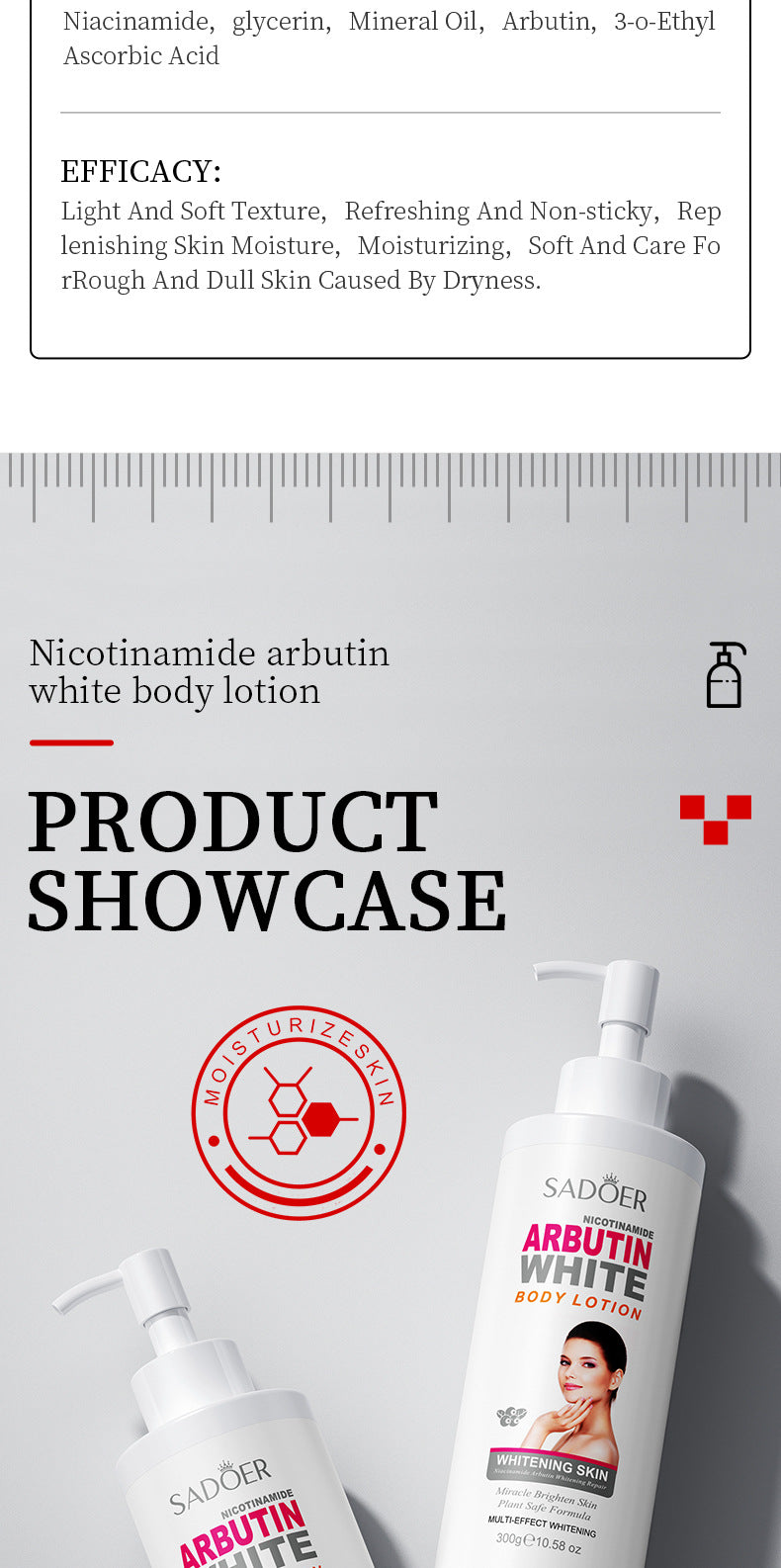 Whitening Body Lotion SADOER Niacinamide Arbutin Brightening Moisturizing Lotion Cross-Border Wholesale - 图片 20