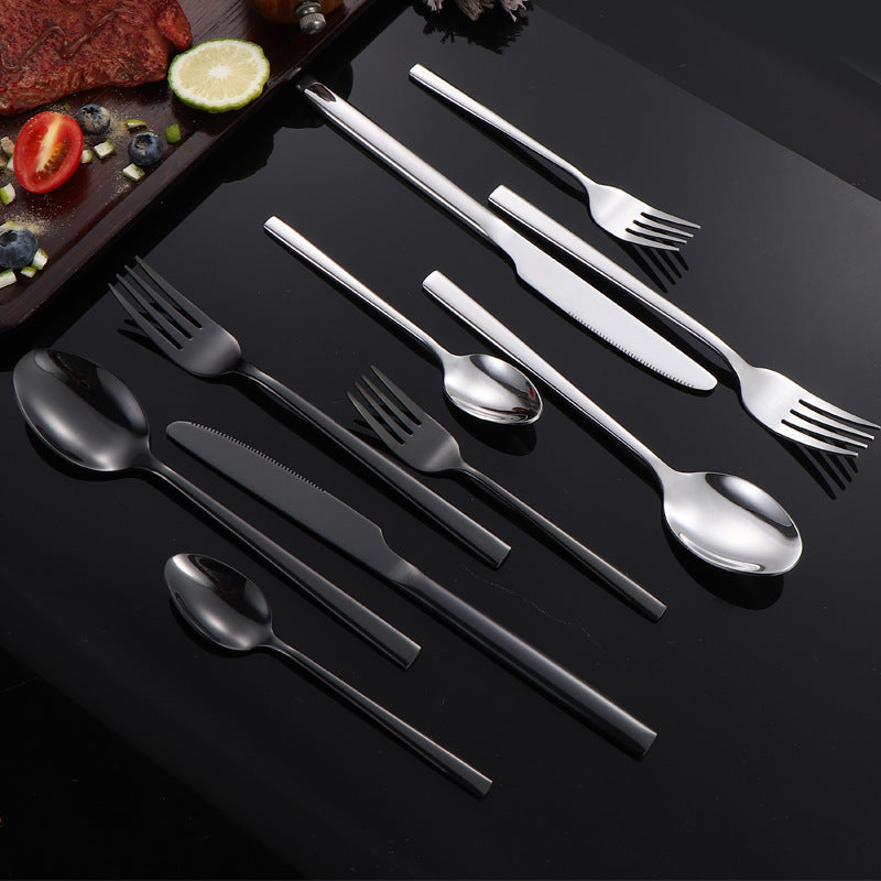 410Stainless Steel Tableware Hotel Restaurant Thickened Square Handle Knife Fork Spoon Set Western Food24Set of Steak Knives and Forks - 图片 4