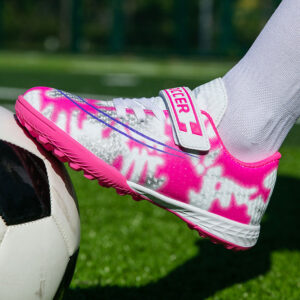 New Football Shoes for Men and Women, Children's Low-top Anti-collision Spike Magic Tape No-tie Grass Training Sports Shoes