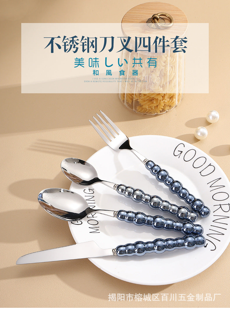 Pearl Ceramic Handle Knife European Style Set Light Luxury Nordic Style304Stainless Steel Western Cutlery Knife Fork Spoon INS - 图片 15