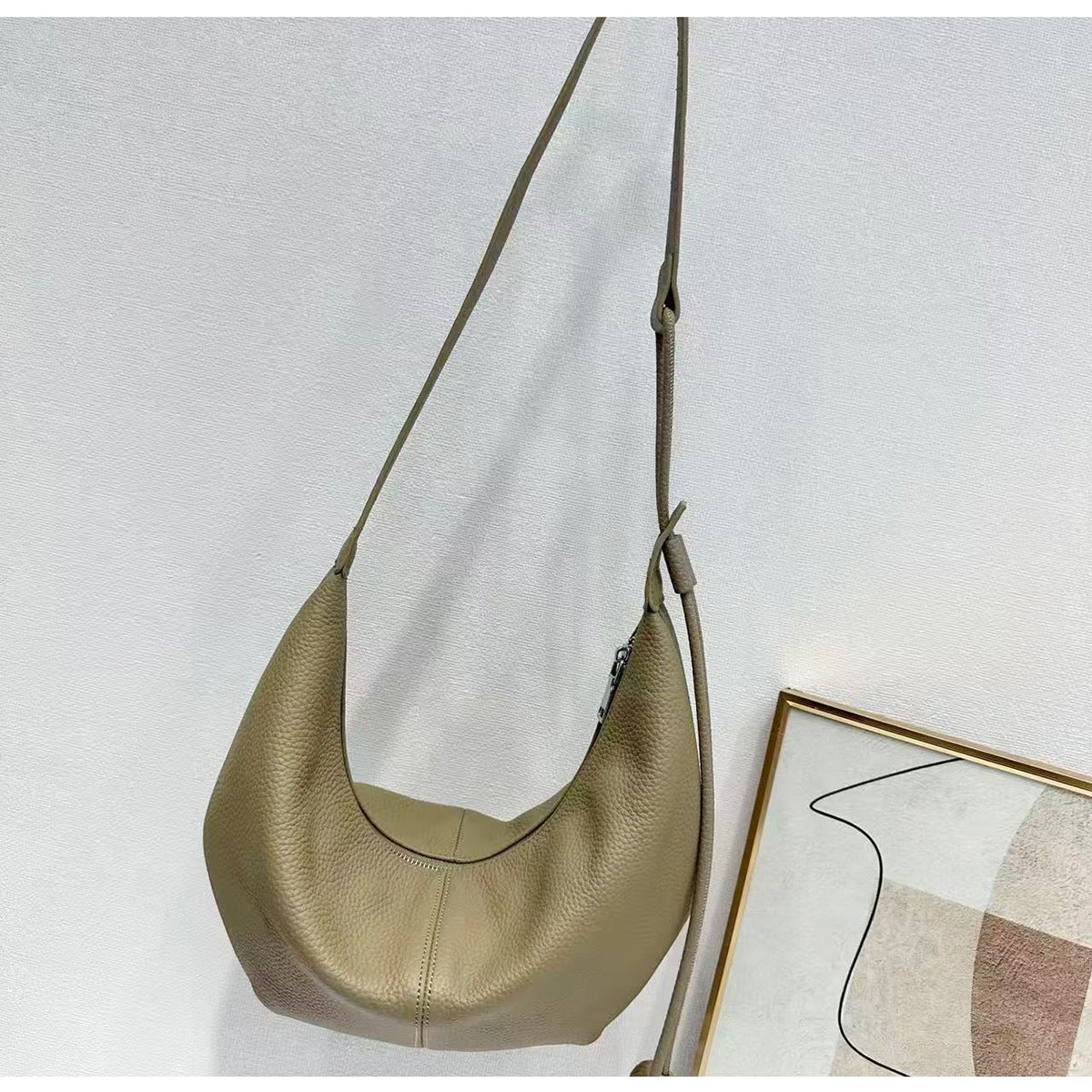 New Genuine Leather Underarm Bag Top Layer Cowhide Horn Dumpling Bag Simple Casual Versatile Single Shoulder Crossbody Bag - 图片 13