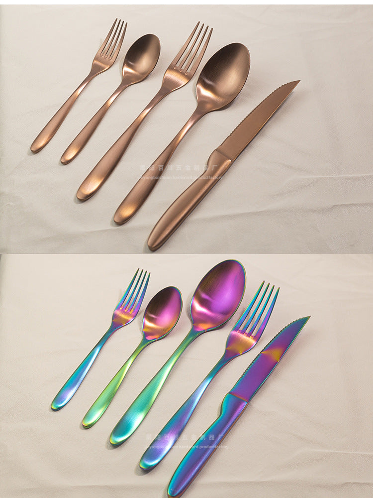 304Stainless Steel Knife Fork Spoon Set Western Tableware Hotel Heavy Sanding Wholesale Steak Knife Tea Spoon Classic Style - 图片 12