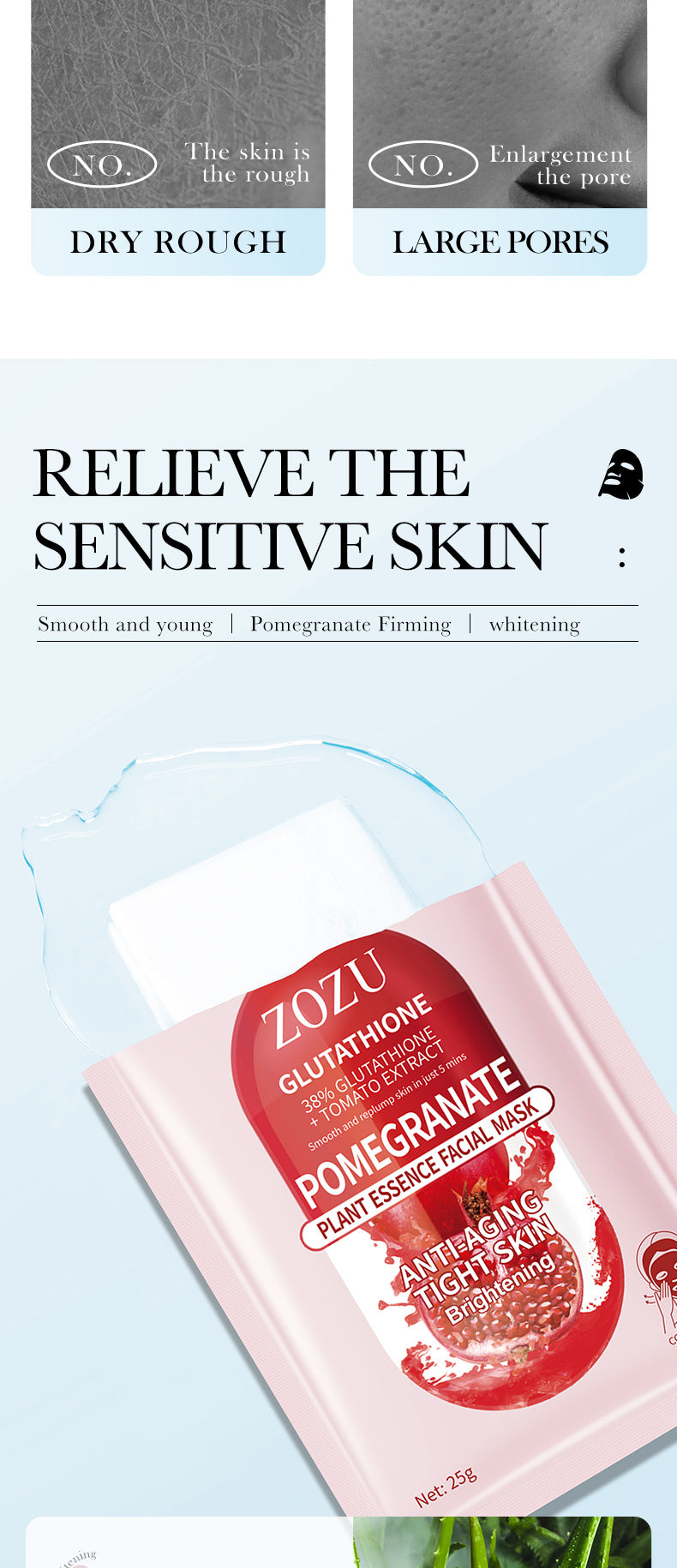 Cross-border Plant Face Mask25g ZOZU Hydrating and Moisturizing Red Pomegranate Nourishing Export Manufacturer Wholesale - 图片 9