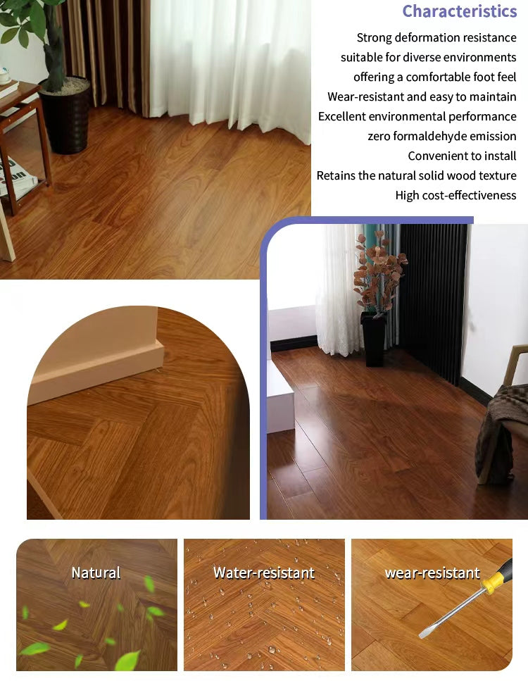 ENF Certified AB Grade Padauk Click Lock Three-Layer Solid Wood Flooring Waterproof Anti-slip for Living Room & Outdoor Use - 图片 13