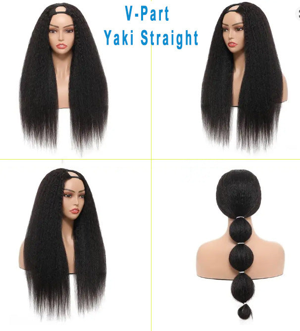 Factory Direct Sale V-part brown Yaki Straight Wig - 图片 6