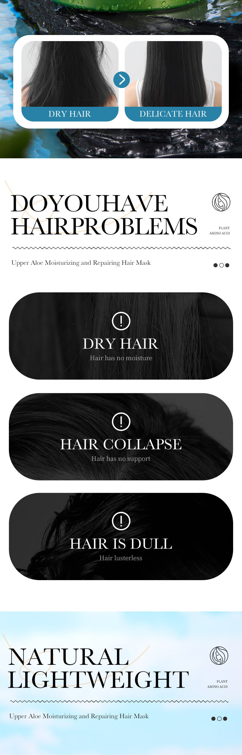 Aloe Vera Hair Mask500gSADOER Moisturizing, smooth and silky hair conditioner cross-border wholesale - 图片 7