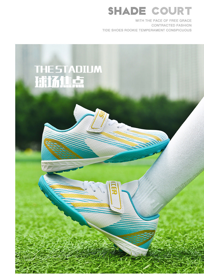 New football shoes for men and women with Velcro for children TF Broken Nail Style Youth Student Grassland Flat Training Shoes - 图片 25