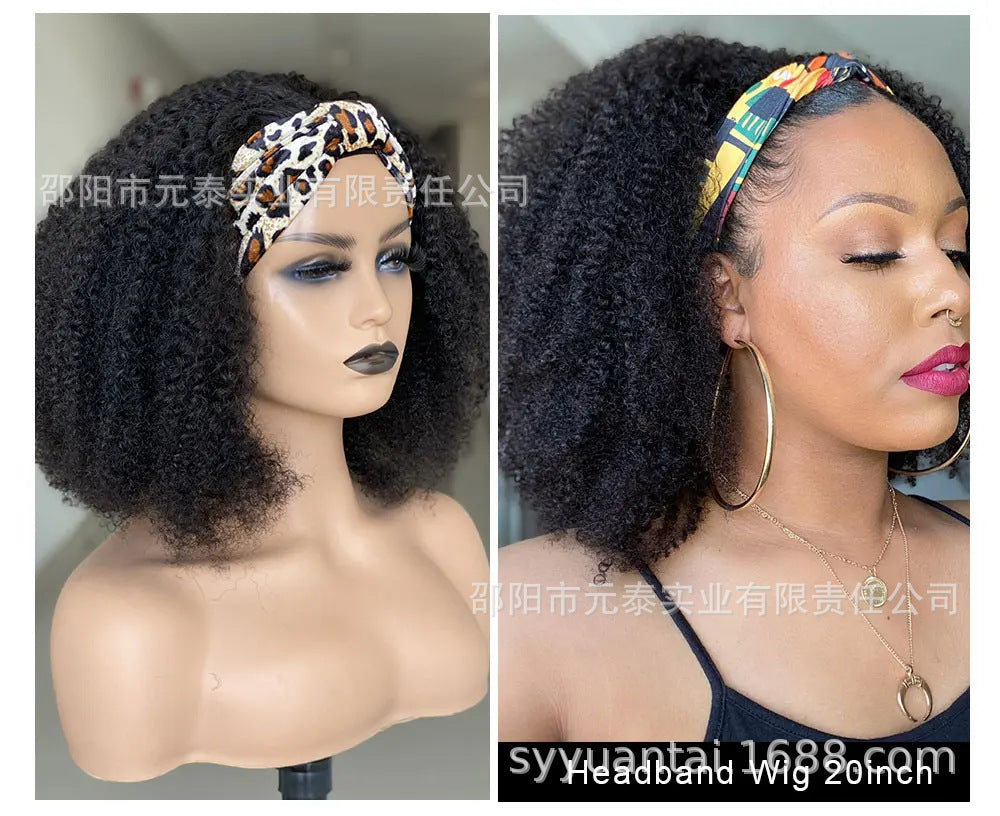 Kinky Curly Headband Wig Brazilian Human Hair 180% Density - 图片 8
