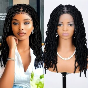 Foreign Trade Cross-Border European American African Wig Synthetic Full Lace Earthworm Curved Head Wig Faux Locs Full Lace