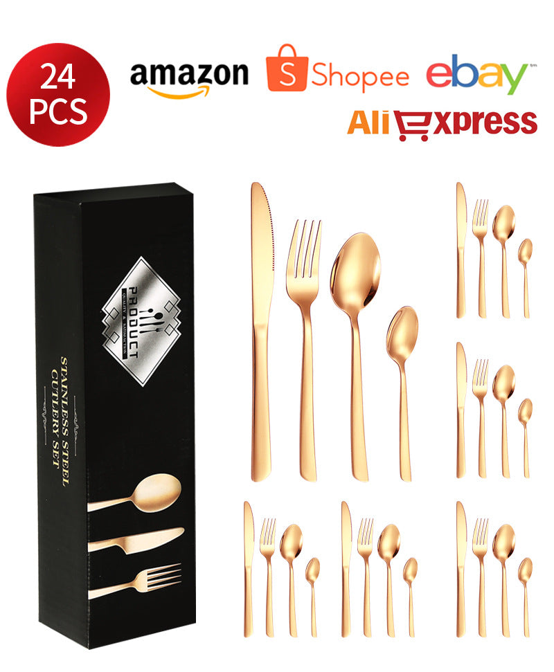 410Stainless Steel Tableware Restaurant Steak Knife Fork Oblique Handle Western Food Knife Fork Spoon6Human Portion24Set - 图片 23