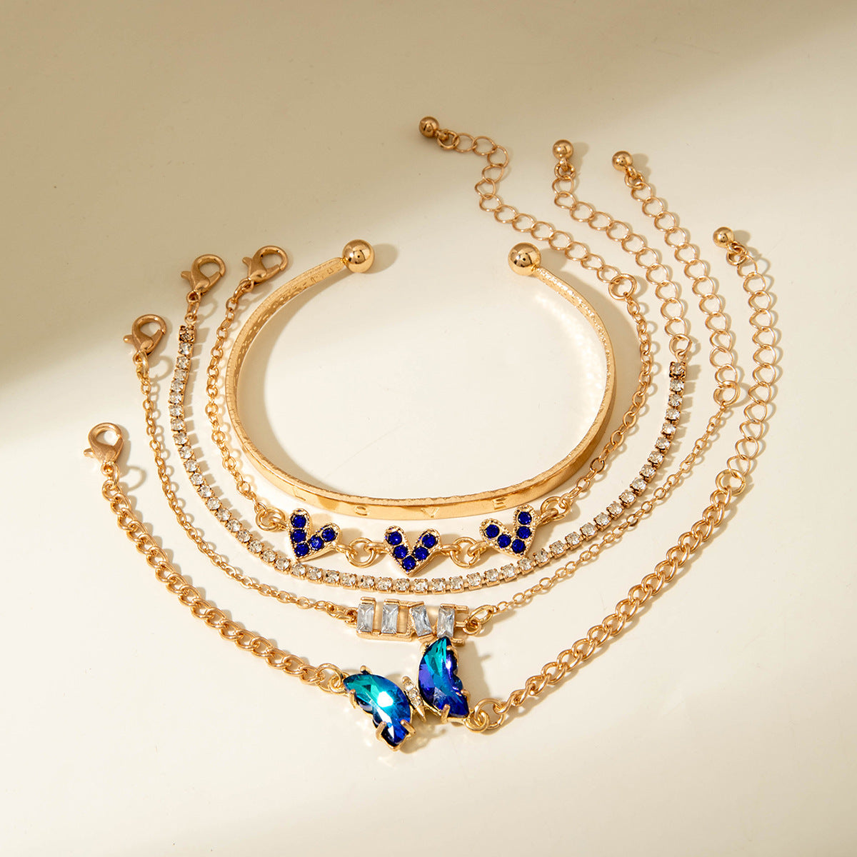 European and American Jewelry High-End Imitation Crystal Butterfly Bracelet Set Fashion Inlaid Diamond Heart Bracelet Wholesale - 图片 35