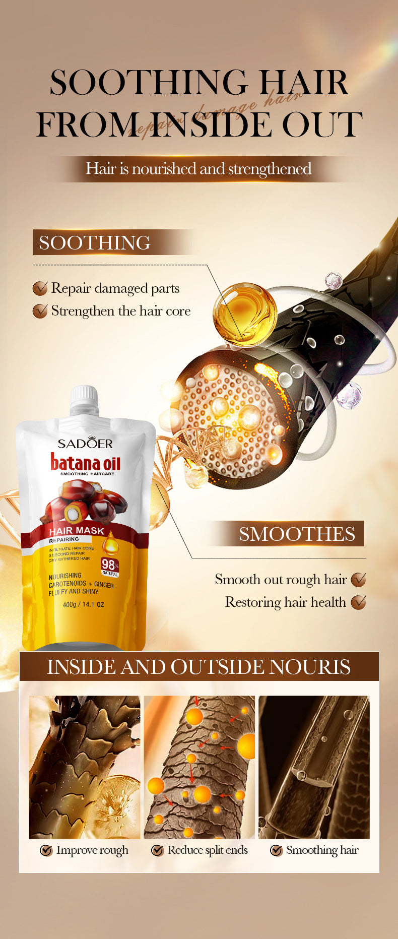 Batahana Nourishing Hair Mask SADOER Soothing and Moisturizing Conditioner Sachet Cross-Border Wholesale - 图片 10