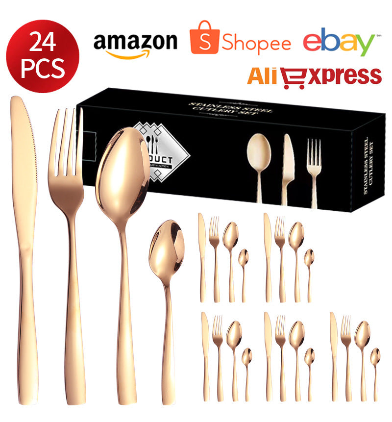 410Stainless Steel Tableware24Set of Hotel Western Dining Square Handle Steak Knife, Fork, Spoon, Tea Spoon - 图片 29