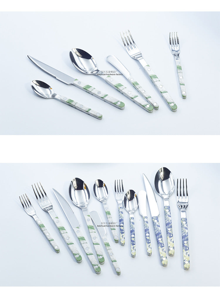 Marble Handle Western Tableware Set ABS Butter Fork Spoon Clip Handle Cheese Knife Dessert Chopsticks Spoon Fork - 图片 38