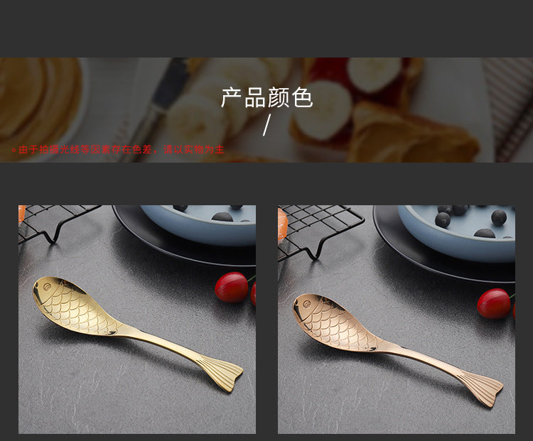304Stainless Steel Spoon Cooking Restaurant Spoon Pickled Fish Spoon Cartoon Spoon PVD Titanium-plated Colorful Fish Tail Cute Spoon - 图片 27