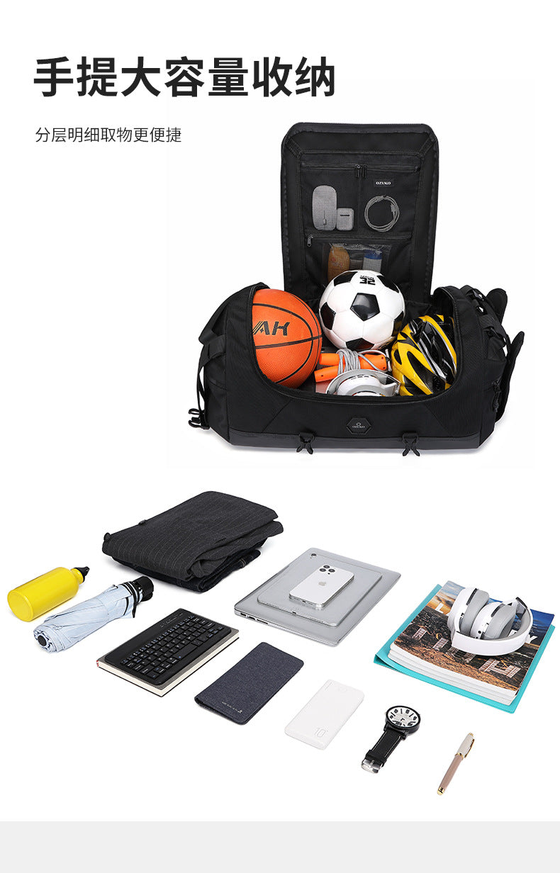 New Men's Travel Bag Large Capacity Sports Fitness Bag Waterproof Handheld Multifunctional Short Trip Backpack Yoga Bag - 图片 9