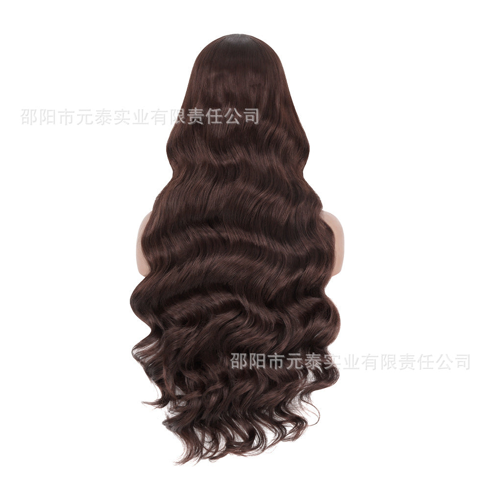 Cross-Border European and American Style Wig Middle Part Black Big Wave Long Curly Hair Synthetic High-Temperature Fiber Manufacturer European and American Style Long Curly Hair - 图片 5