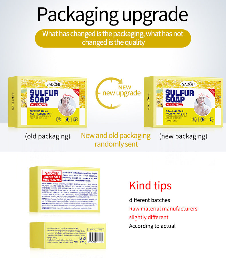 Sulfur Mite Removal Soap125gSADOER Universal Handmade Soap for Body Cleansing, Fragrant Soap, Cross-Border Wholesale - 图片 7