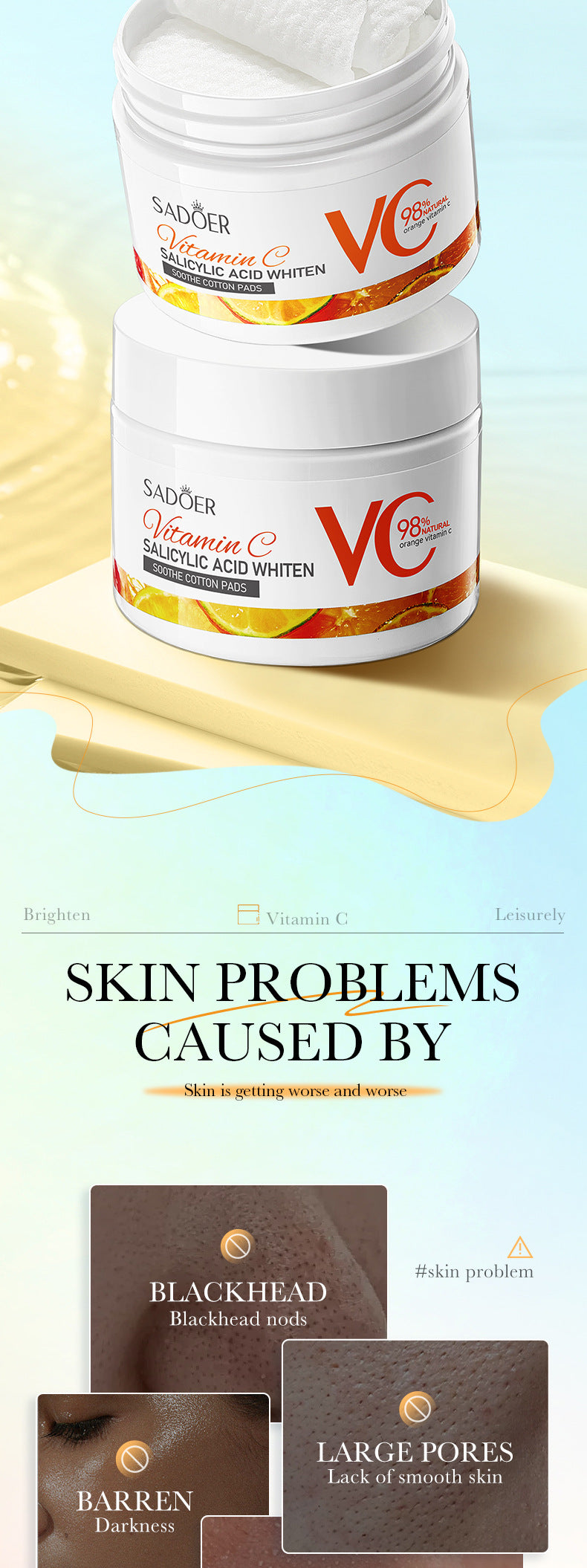 Vitamin C Cotton Sheet SADOER Salicylic Acid Whitening and Rejuvenating Mask Cross-Border Wholesale - 图片 7