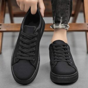 Men's Work Shoes Autumn Breathable Thin Full Black Casual Canvas Sneakers Youth Non-Slip Chef Office Trendy Shoes