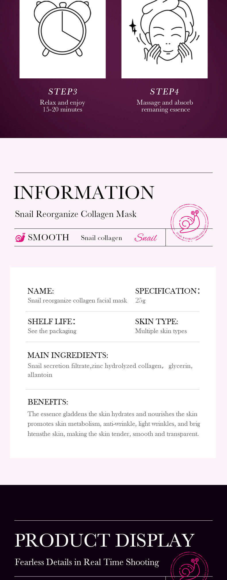 Snail Face Mask25g SADOER Collagen Hydrating Moisturizing Tablets Wholesale - 图片 15