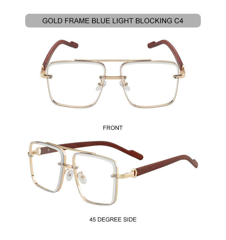 2025New European and American Fashion Square Frame Sunglasses for Men Retro Imitation Wood Grain Temple Double Bridge Sun Protection Sunglasses for Men - 图片 25