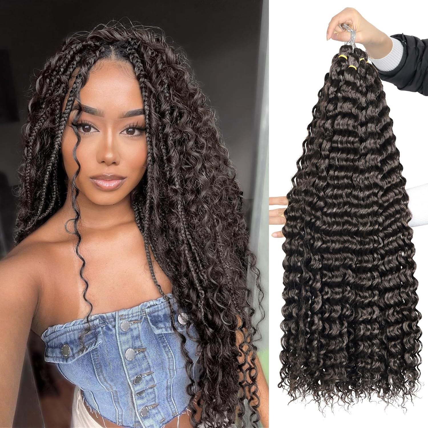 European and American Cross-Border African Synthetic Hair Wig Crochet Hair Extensions Curly Hair Piece DeepWaterWaveHair Long Curly Hair - 图片 17