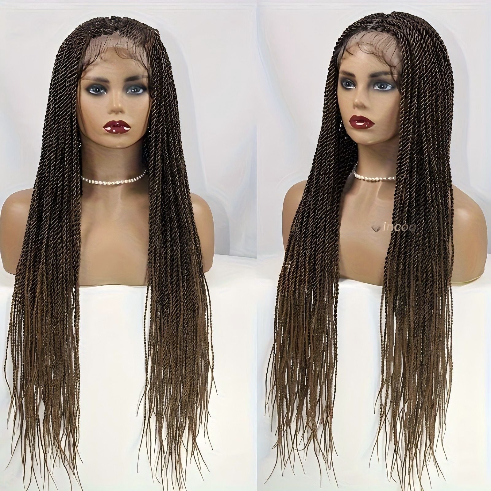 TEMU Cross-Border Foreign Trade Hot-Selling Full Lace Hand-Twisted Two-Pleat Synthetic Hairpiece lace braid wig - 图片 3