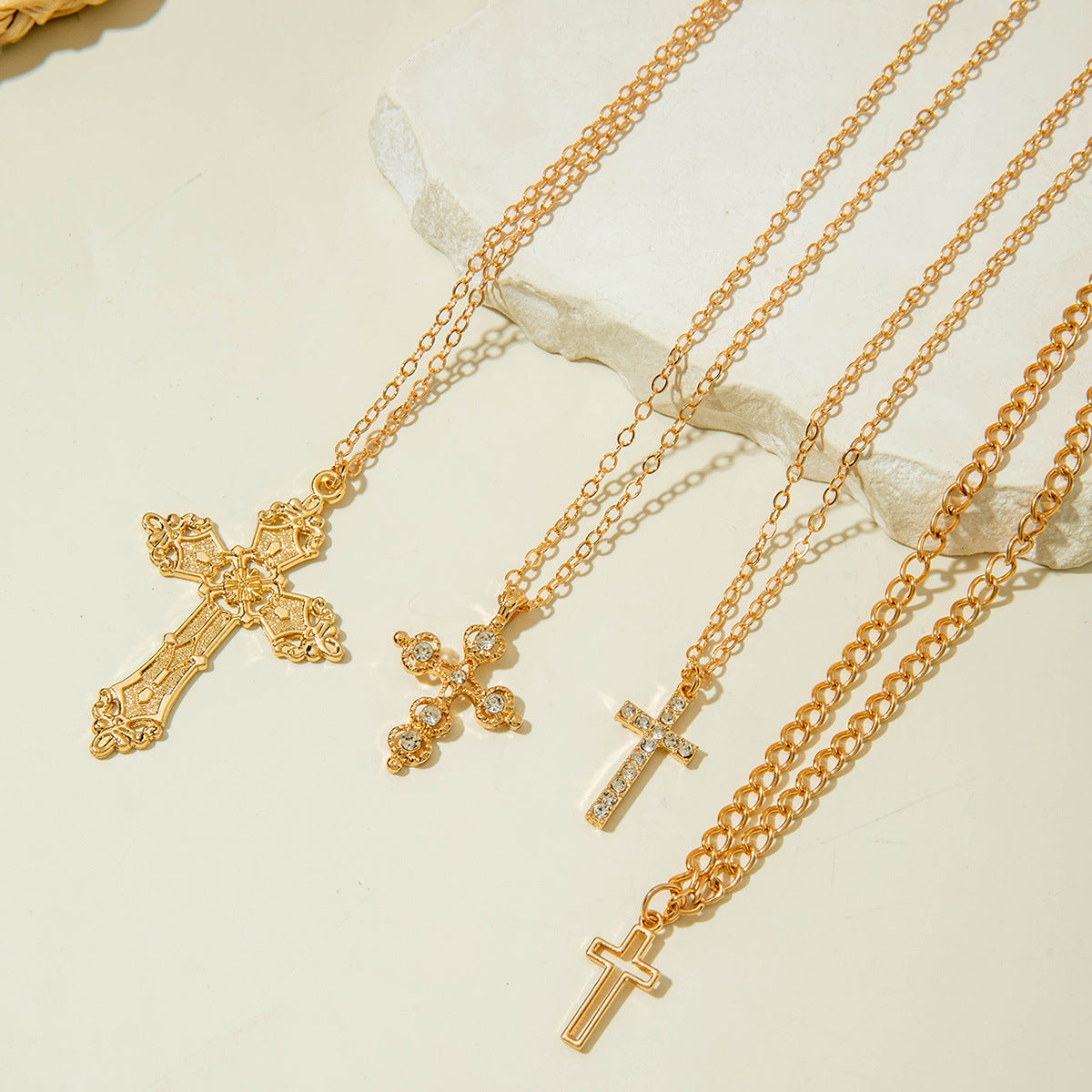 European and American Retro Hollow Diamond Cross Pendant Necklace Gothic Style Black Layered Wear Y Type Necklace - 图片 89