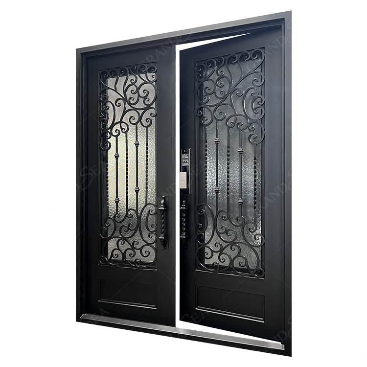 Foshan Factory High Quality Double Front Entry Doors Wrought Iron Doors Double Exterior