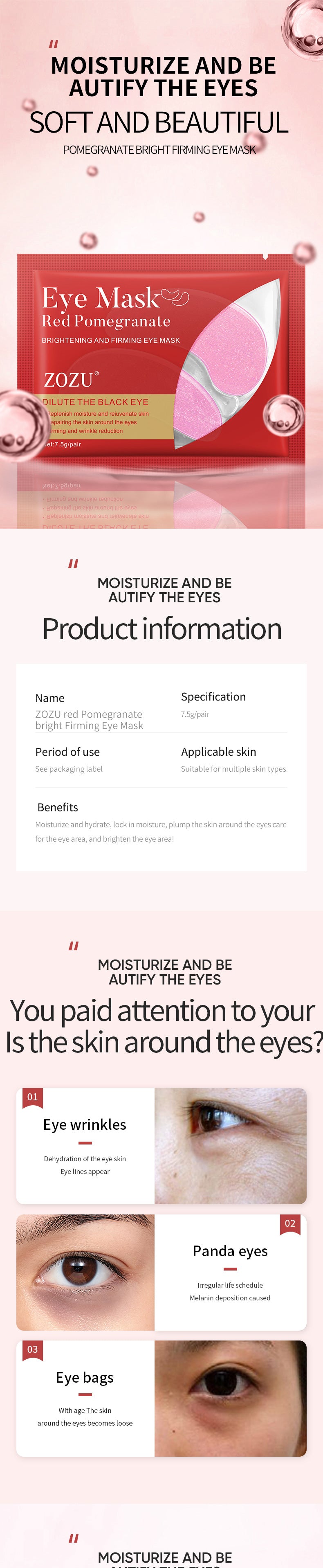 Gold Eye Mask Patch ZOZU Red Pomegranate Hydrating and Moisturizing Tablets Cross-border foreign trade eye care wholesale - 图片 7