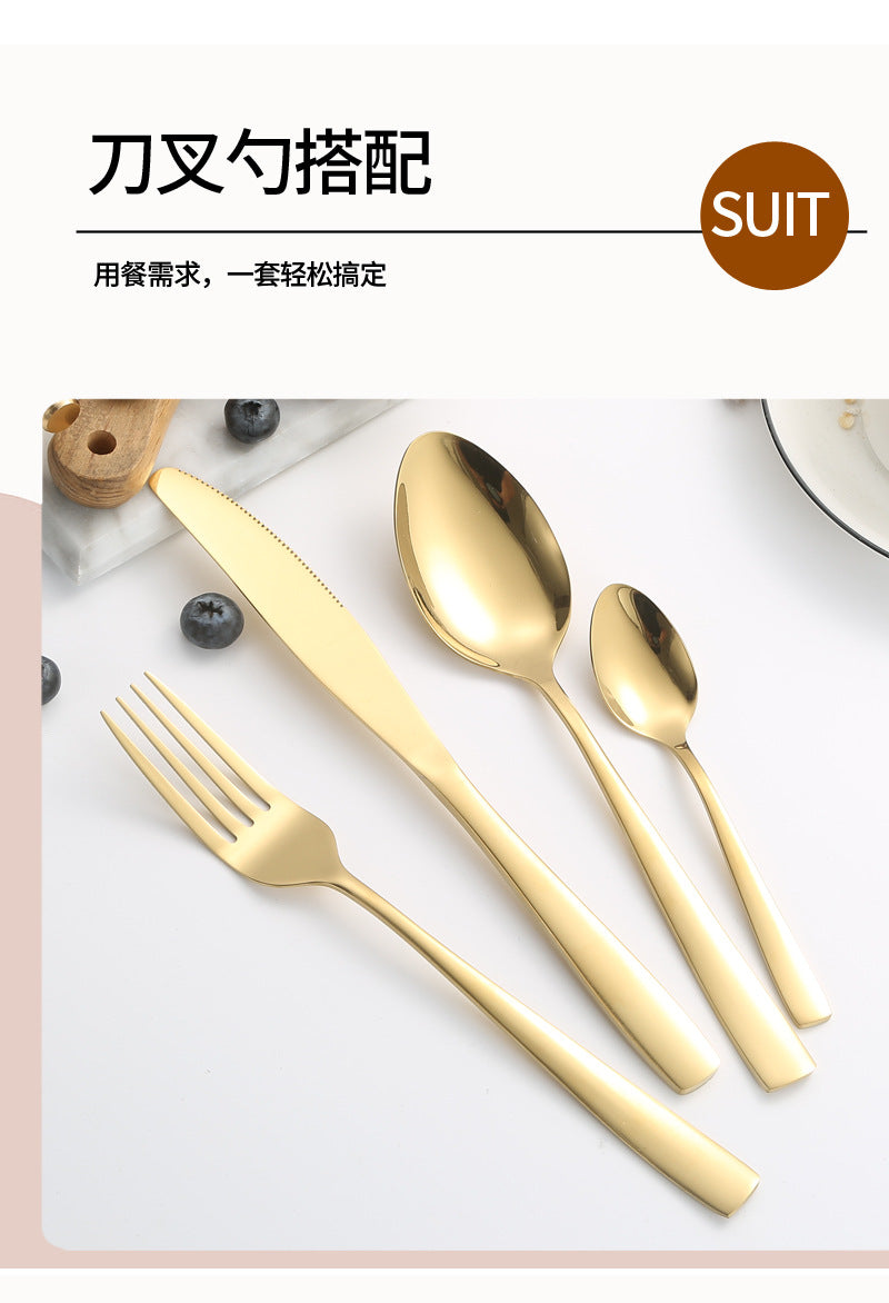 410Stainless Steel Tableware24Set of Hotel Western Dining Square Handle Steak Knife, Fork, Spoon, Tea Spoon - 图片 17