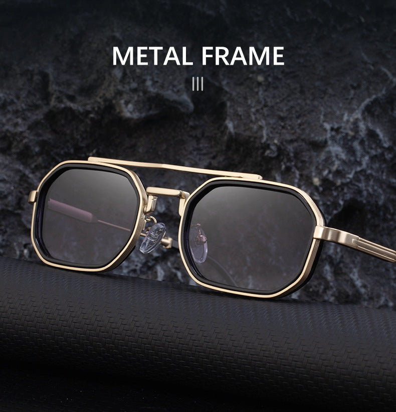 2025New Small Frame Glasses Men Double Beam retro Sunglasses Men's High Sense Full Frame Sunscreen Sunglasses shades - 图片 17