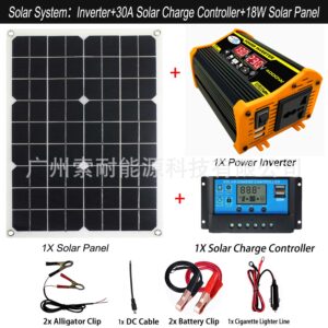 Solar Energy Kit System:12V Inverter 30A Controller 18W Solar Panel Solar System
