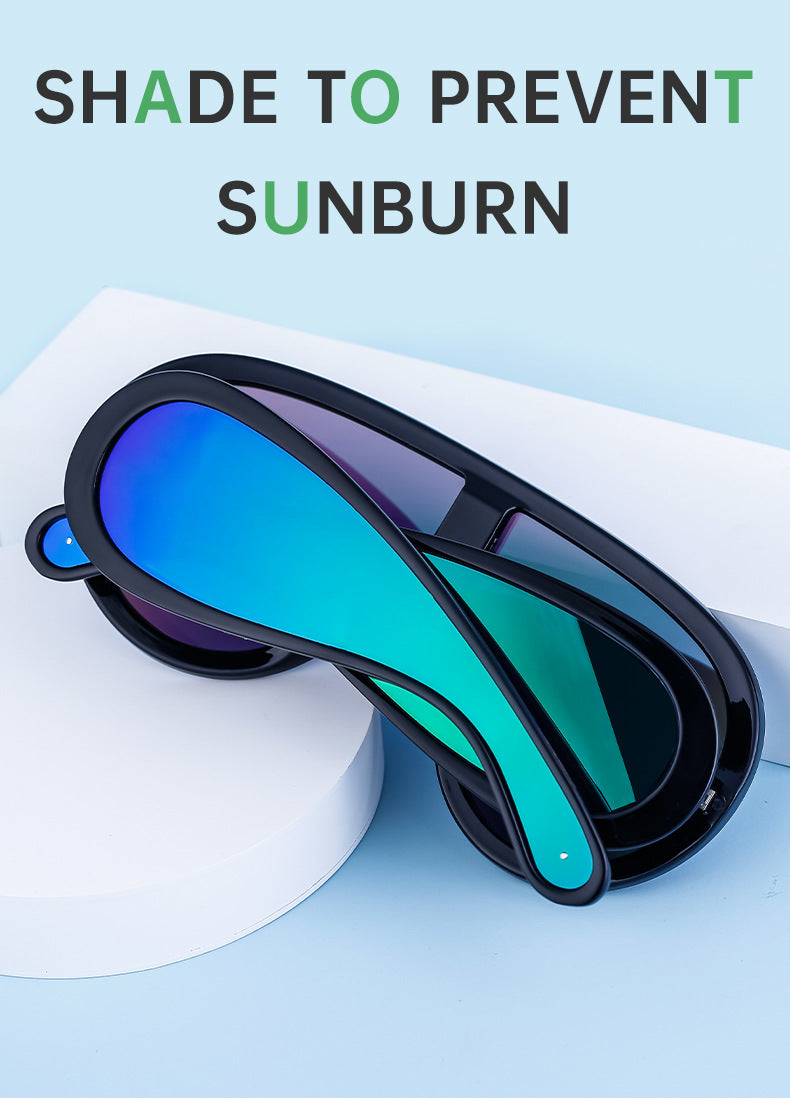 European and American Fashion One-piece Large Frame Sports Sunscreen Sunglasses Women's Trendy Sports Cycling Windproof Sunglasses Men's Glasses - 图片 13