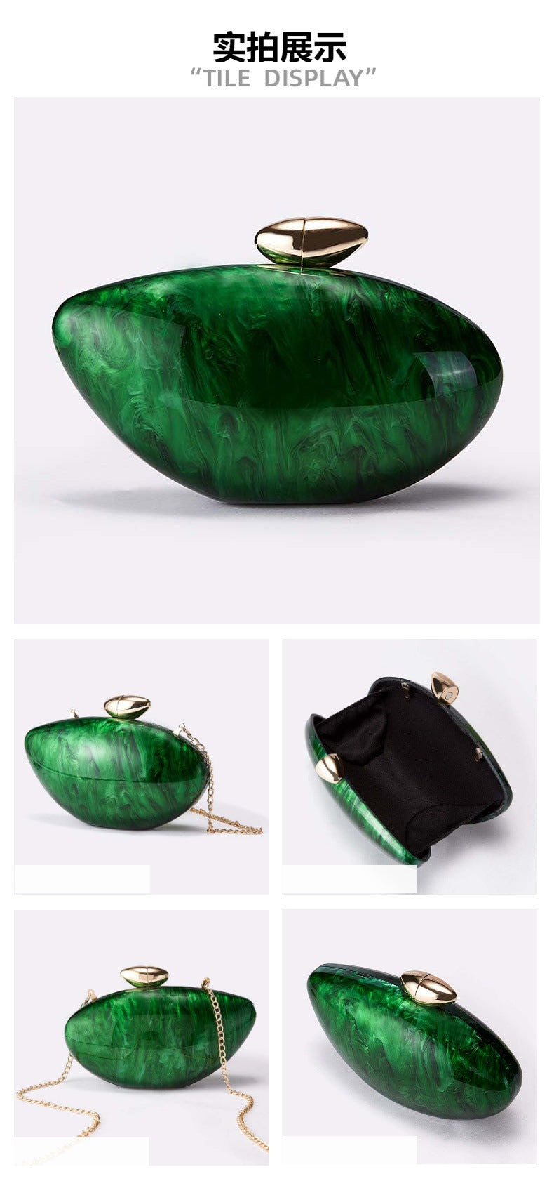 European and American Trend New Style Bag for Women Fashionable Light Luxury Versatile Bullet Head Acrylic Simple Evening Bag Clutch for Women - 图片 16