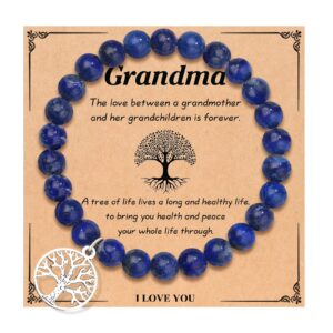 Lucky Tree Pendant Bracelet Natural Stone8mm Beaded Tree of Life Card Women's Lapis Lazuli Purple Agate Bracelet