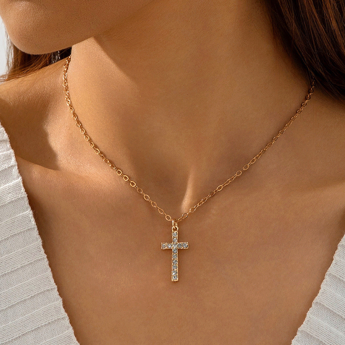 European and American Retro Hollow Diamond Cross Pendant Necklace Gothic Style Black Layered Wear Y Type Necklace - 图片 28