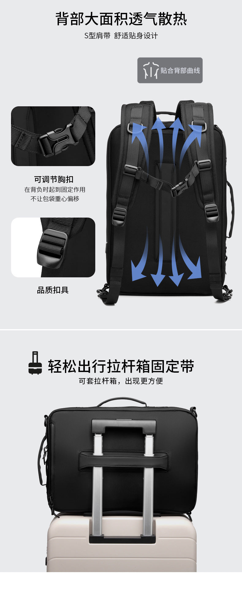 OZUKO Business Backpack Double Shoulder Laptop Bag for Men Lightweight Handheld College Student Commuting Waterproof Notebook Backpack - 图片 16