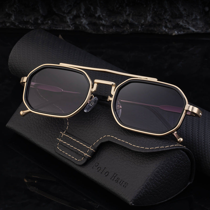 2025New Small Frame Glasses Men Double Beam retro Sunglasses Men's High Sense Full Frame Sunscreen Sunglasses shades