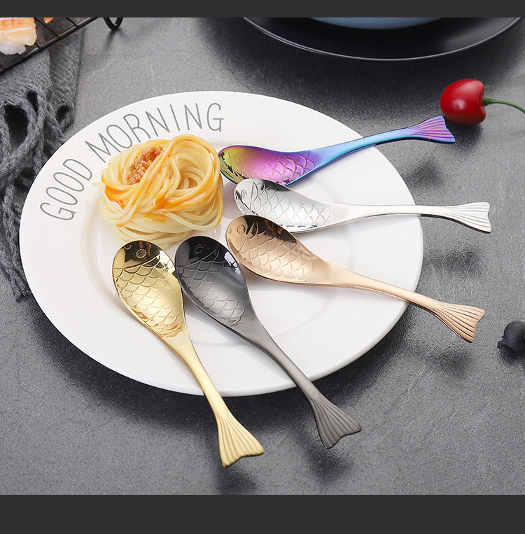 304Stainless Steel Spoon Cooking Restaurant Spoon Pickled Fish Spoon Cartoon Spoon PVD Titanium-plated Colorful Fish Tail Cute Spoon - 图片 35