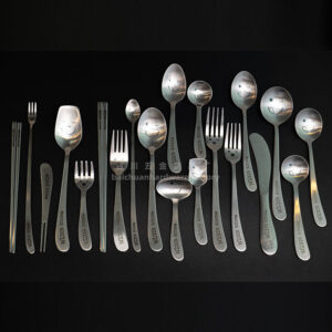 304Stainless Steel Creative Smiley Face Slanted Handle Laser Spoon Chopsticks Fork Student Tableware Full Set Gift Children's Tableware