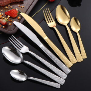 410Stainless Steel Tableware Restaurant Embossed Pattern Knife Fork Spoon24Western Steak Knife and Fork Set