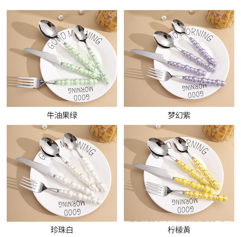 Pearl Ceramic Handle Knife European Style Set Light Luxury Nordic Style304Stainless Steel Western Cutlery Knife Fork Spoon INS - 图片 18