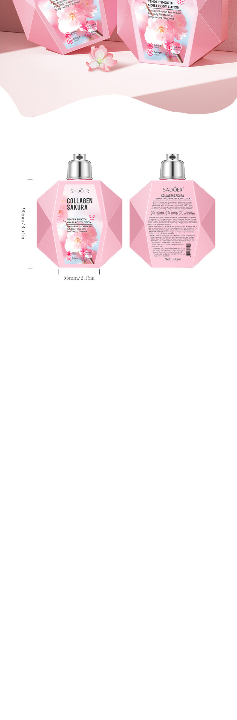 Sakura Body Lotion300ml SADOER Collagen Tender and Smooth Skin Lotion Cross-Border Wholesale - 图片 17