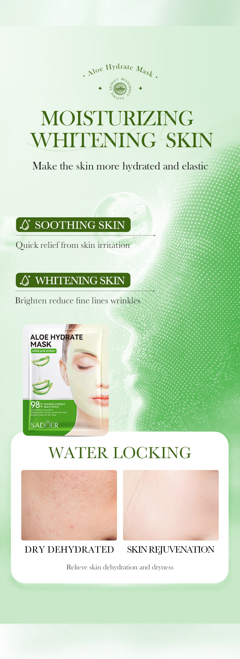 Facial Mask25g SADOER Aloe Vera VC Moisturizing and Rejuvenating Face Mask Sheet Pack for Cross-Border Wholesale - 图片 11