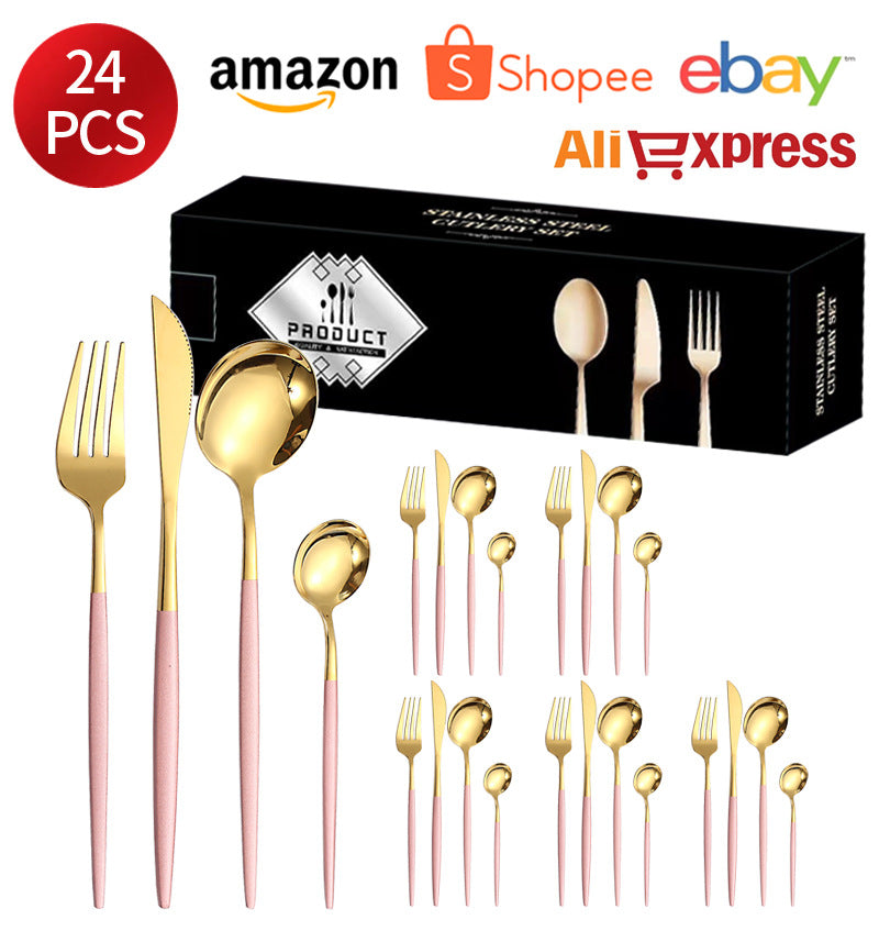 410Stainless Steel Cutlery Western Steak Knife Fork Spoon6People Serving Hotel Restaurant Portugal24Piece Suit - 图片 28