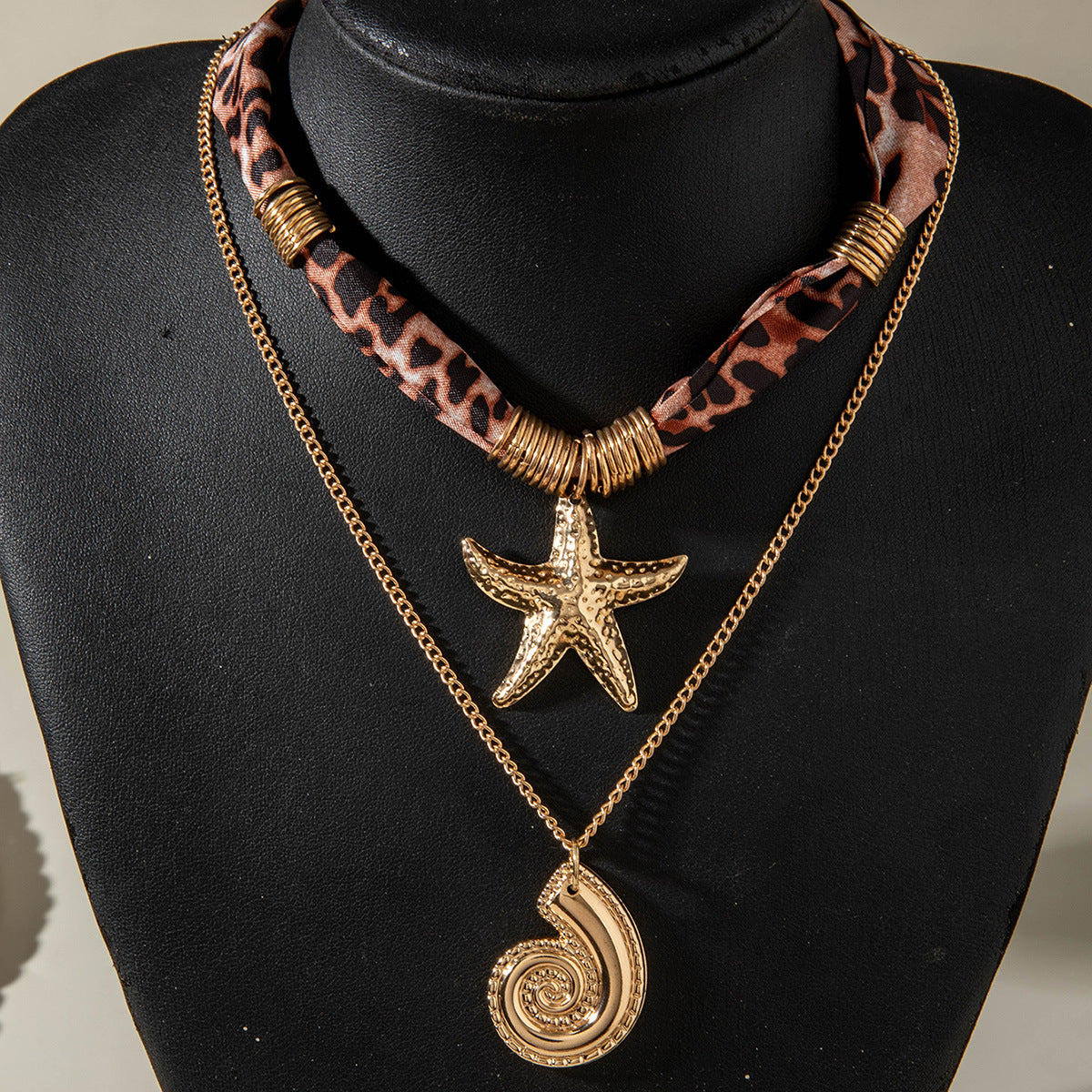 European and American Style Ocean-themed Cross Conch Starfish Pendant Leopard Print Exaggerated Necklace Collarbone Chain Jewelry - 图片 84